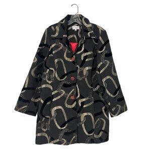 3 SISTERS Black & Gold Brocade Coat Size XL Velvet Chain Rhinestone ButtonsArtsy